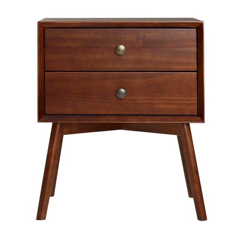 Allora Engineered Wood 2 Drawer Solid Wood Nightstand in Walnut