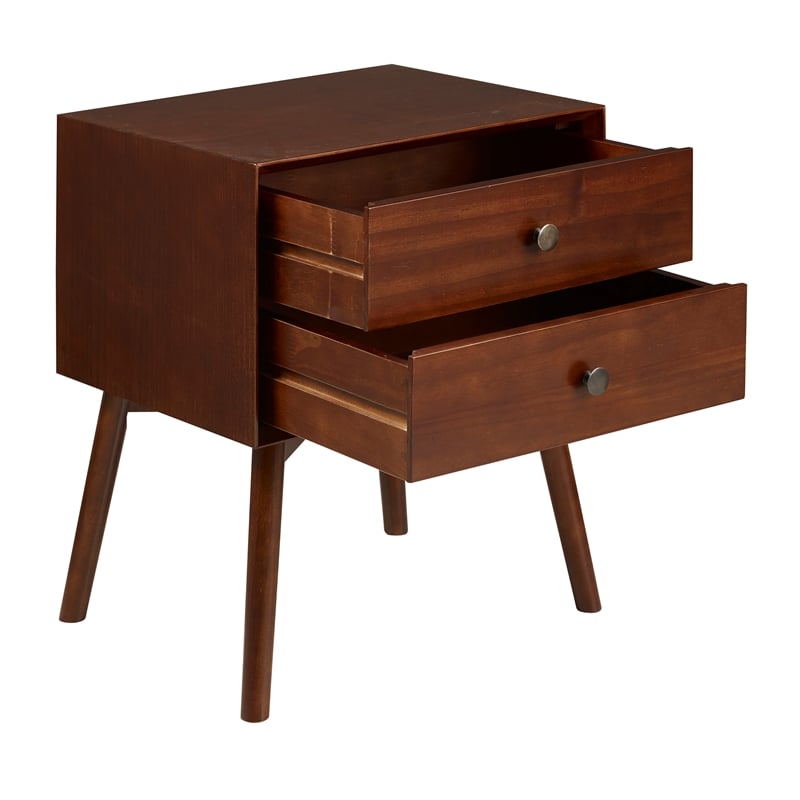 Allora Engineered Wood 2 Drawer Solid Wood Nightstand in Walnut