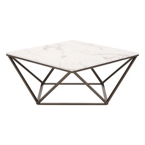 allora faux marble top coffee table in stone and antique brass