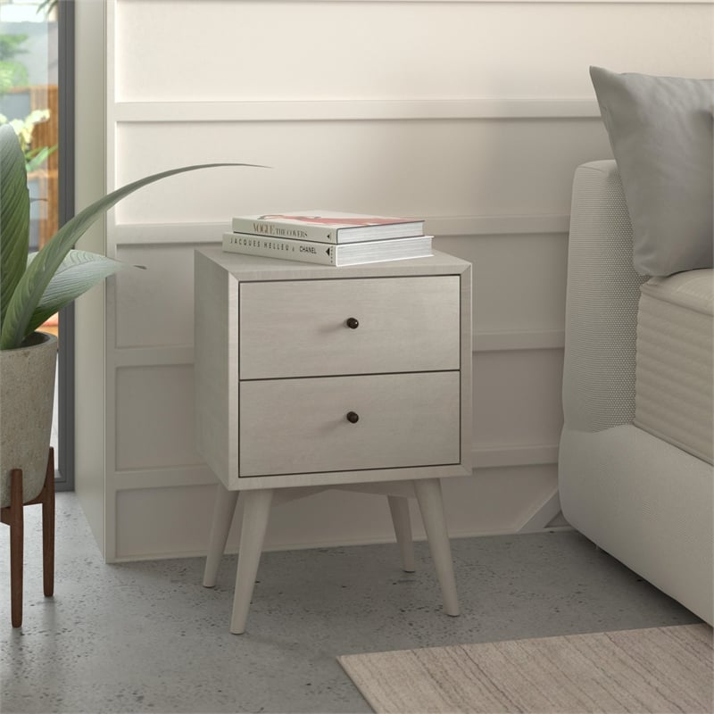 Allora Mid Century Modern Wood 2 Drawer Nightstand in Gray