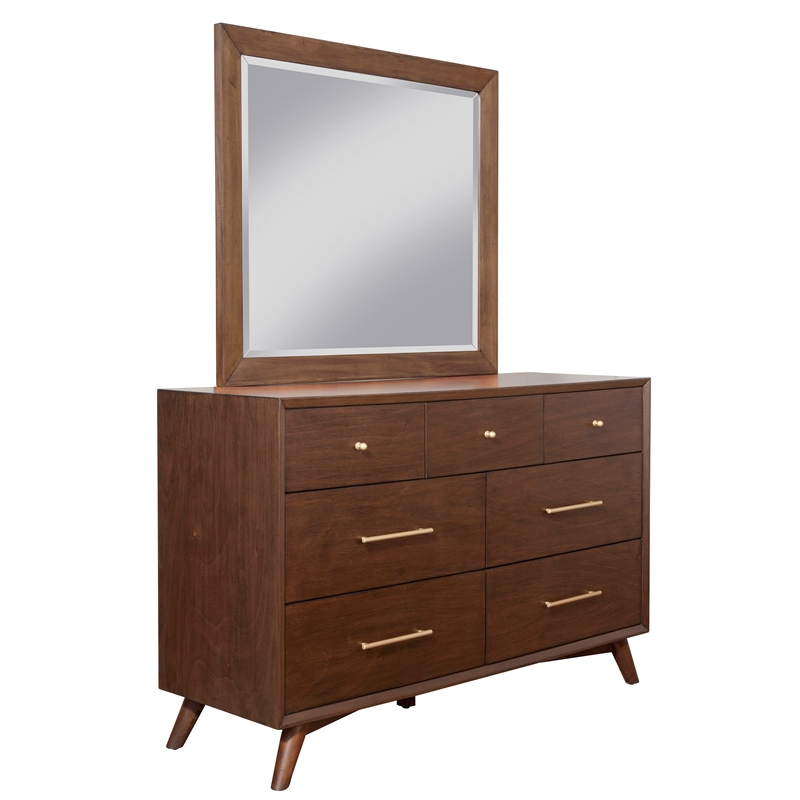 Allora Mid Century Wood Bedroom Mirror in Walnut (Brown)