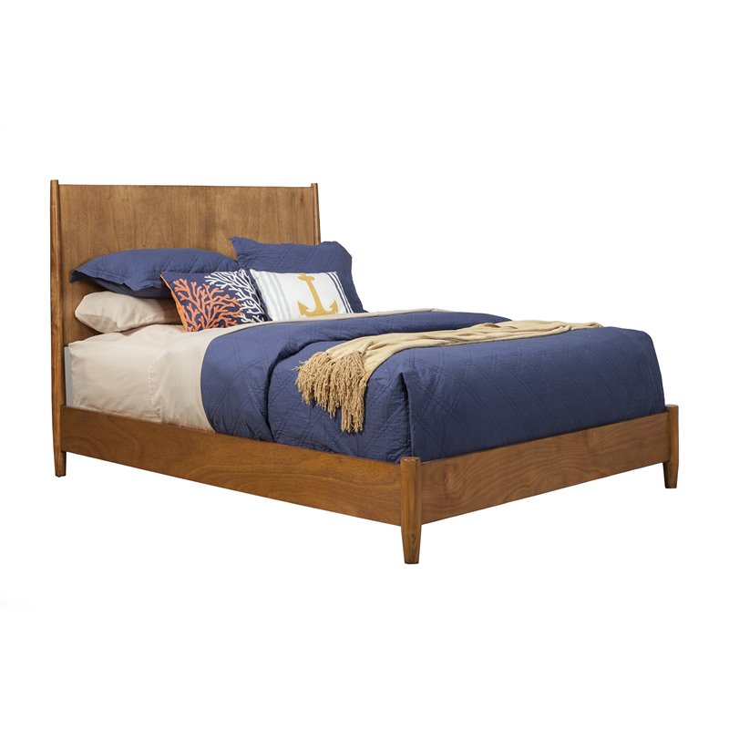Allora Mid Century Standard King Wood Panel Bed in Acorn (Brown)