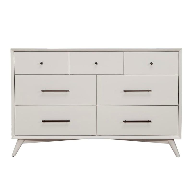 Allora Mid Century Modern Wood 7 Drawer Dresser in White