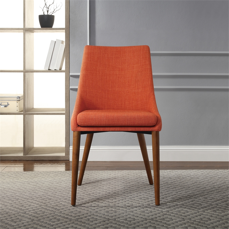 Allora Mid-Century Modern Fabric Dining Accent Chair in Orange (Set of 2)