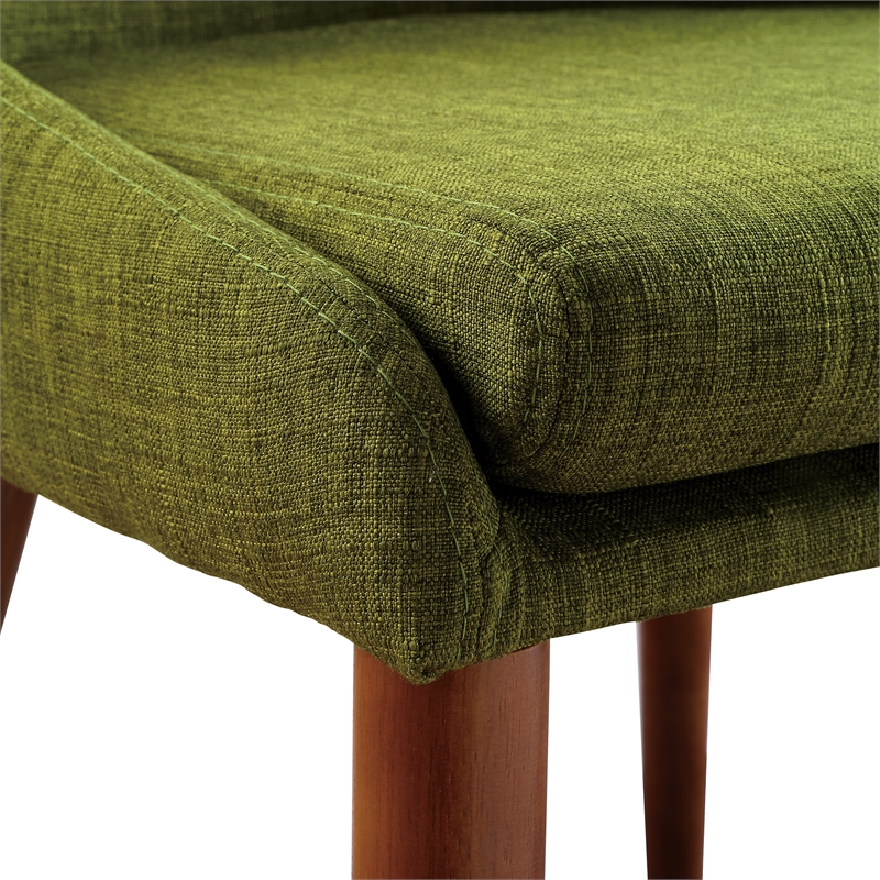 Allora Mid-Century Modern Fabric Dining Accent Chair in Green (Set of 2)