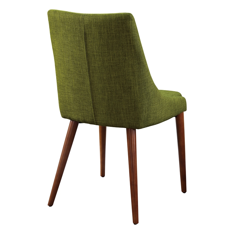 Allora Mid-Century Modern Fabric Dining Accent Chair in Green (Set of 2)