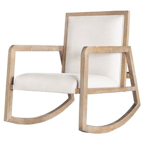 Allora Farmhouse Wood & Linen Rocking Chair in Coffee Brushed/Cream