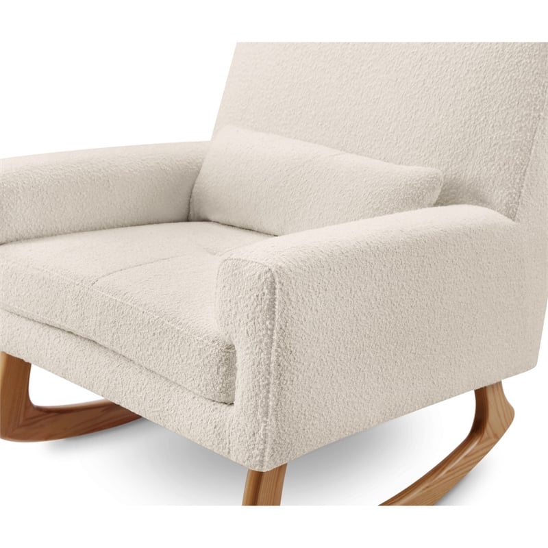 Allora Polyester Fabric Upholstered Rocker in White Boucle with Light Legs