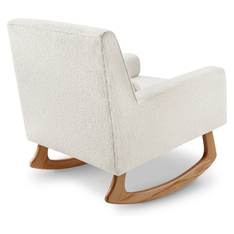 Allora Polyester Fabric Upholstered Rocker in White Boucle with Light Legs