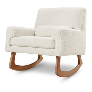 Allora Polyester Fabric Upholstered Rocker in White Boucle with Light Legs