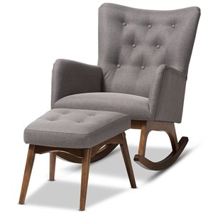 Allora Tufted Rocker and Ottoman Set in Gray