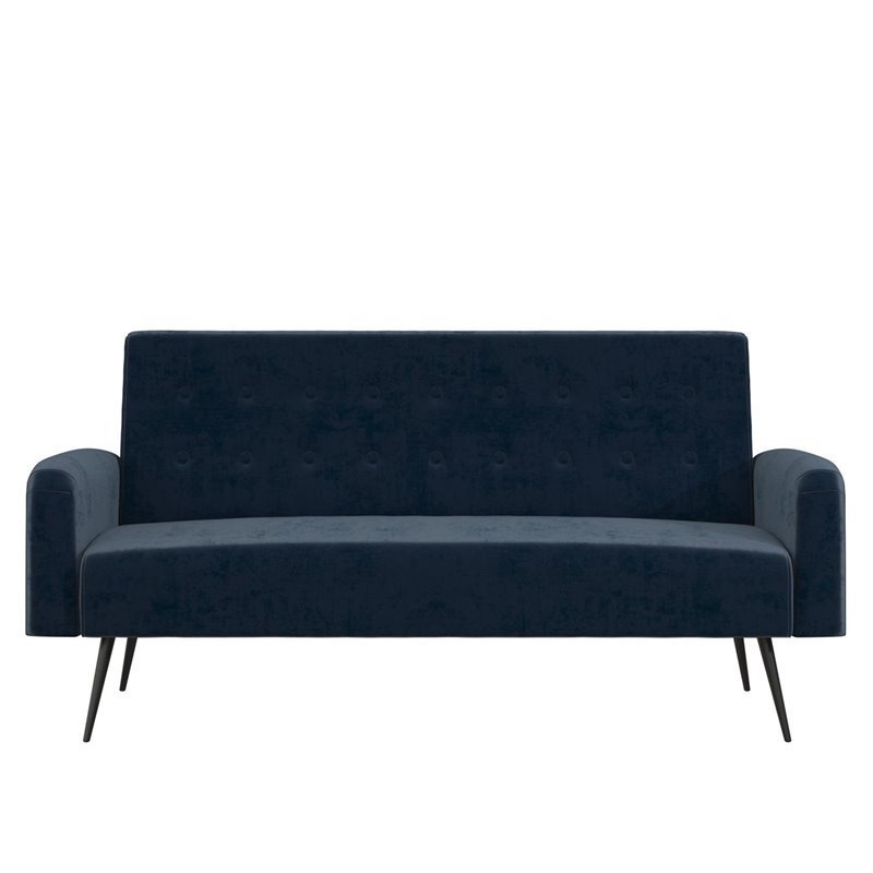 Allora Velvet Futon Convertible Sofa Bed and Couch in Blue