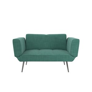 allora upholstered futon with magasinze storage in teal green