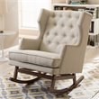 Allora Tufted Wingback Rocker in Light Beige and Walnut