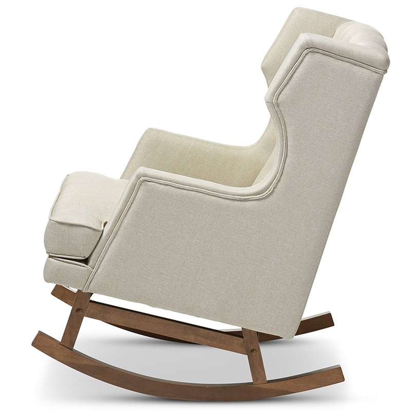Allora Tufted Wingback Rocker in Light Beige and Walnut