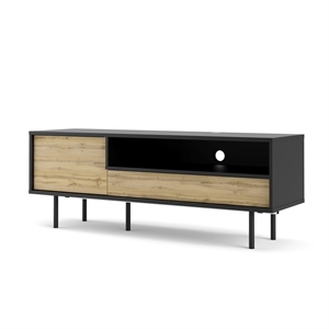 Allora TV Stand with 1 Door and 1 Drawer in Black Matte/Wotan Light Oak