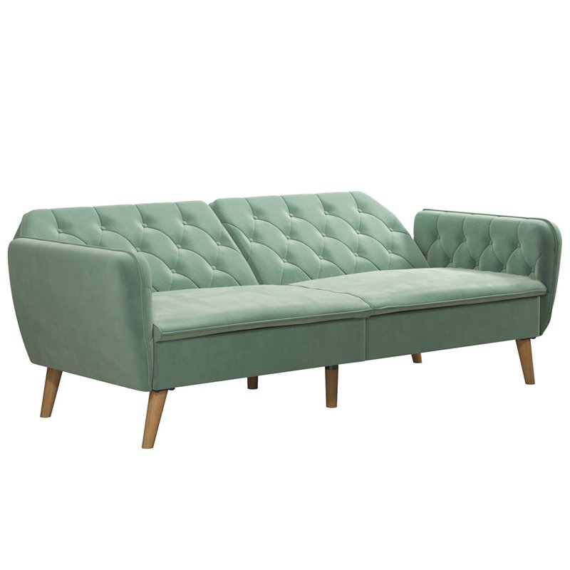 Allora Memory Foam Velvet Futon Sofa Bed in Light Green