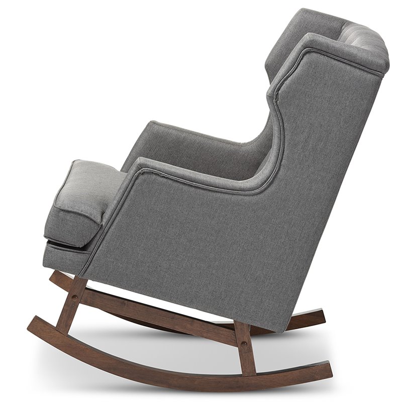 Allora Tufted Wingback Rocker in Gray and Dark Walnut
