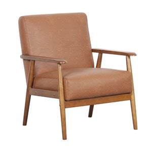 Allora Wood Frame Faux Leather Accent Chair in Tan