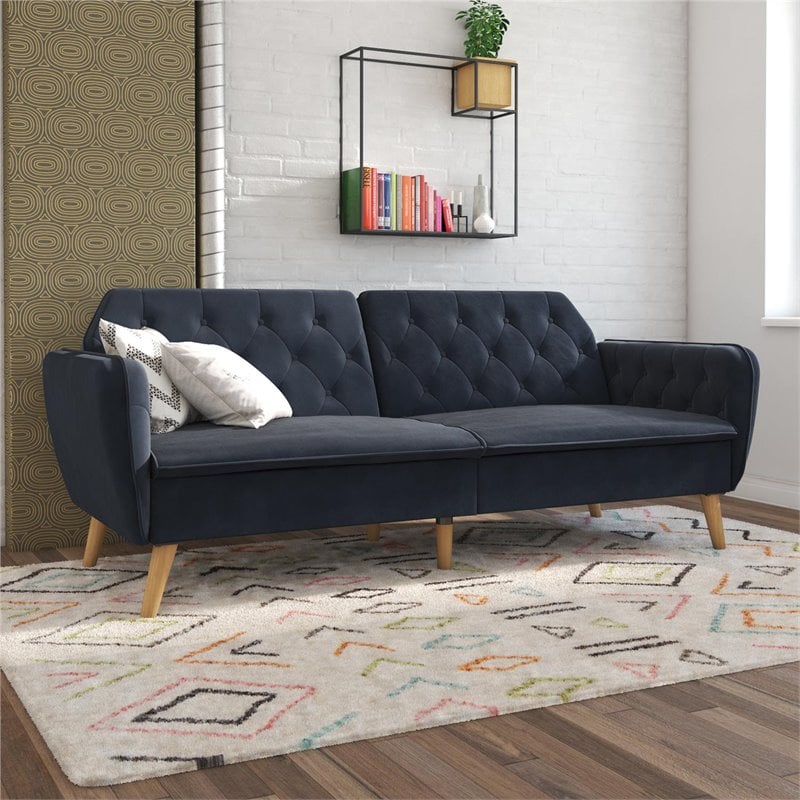 Allora Memory Foam Velvet Futon in Blue