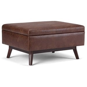 allora faux leather storage coffee table in saddle brown
