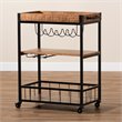 Allora Oak Mobile Metal Bar Cart in Brown and Black