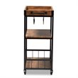 Allora Oak Mobile Metal Bar Cart in Brown and Black