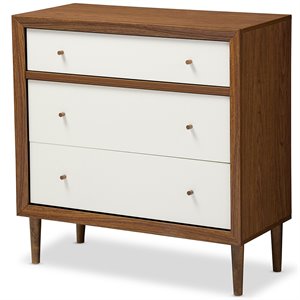 allora 3 drawer chest in white and walnut