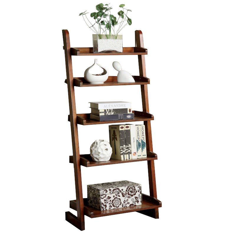 Allora Transitional Wood 5 Shelf Bookcase in Antique Oak