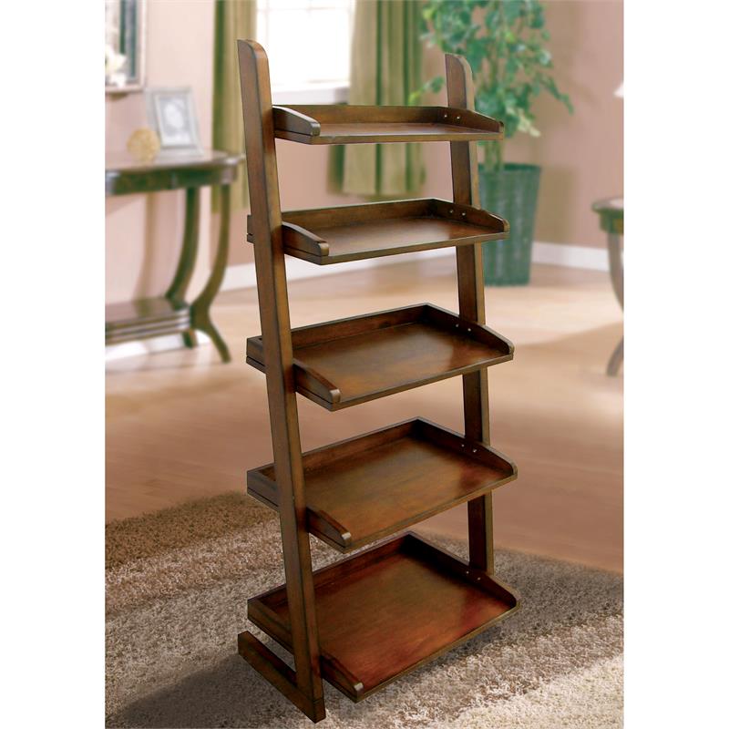 Allora Transitional Wood 5 Shelf Bookcase in Antique Oak