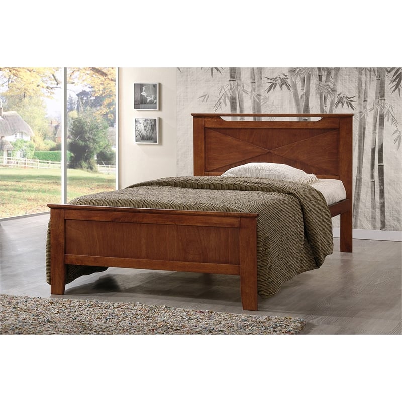 Allora Wood Twin Panel Bed in Antique Oak