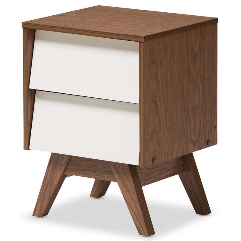 Allora 2 Drawer Nightstand in White and Walnut Brown