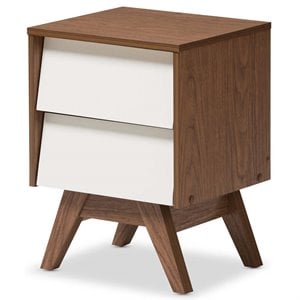 Allora 2 Drawer Nightstand in White and Walnut Brown