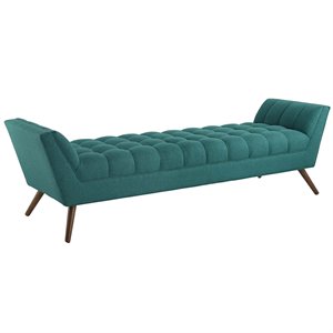 allora upholstered fabric bedroom bench in turquoise