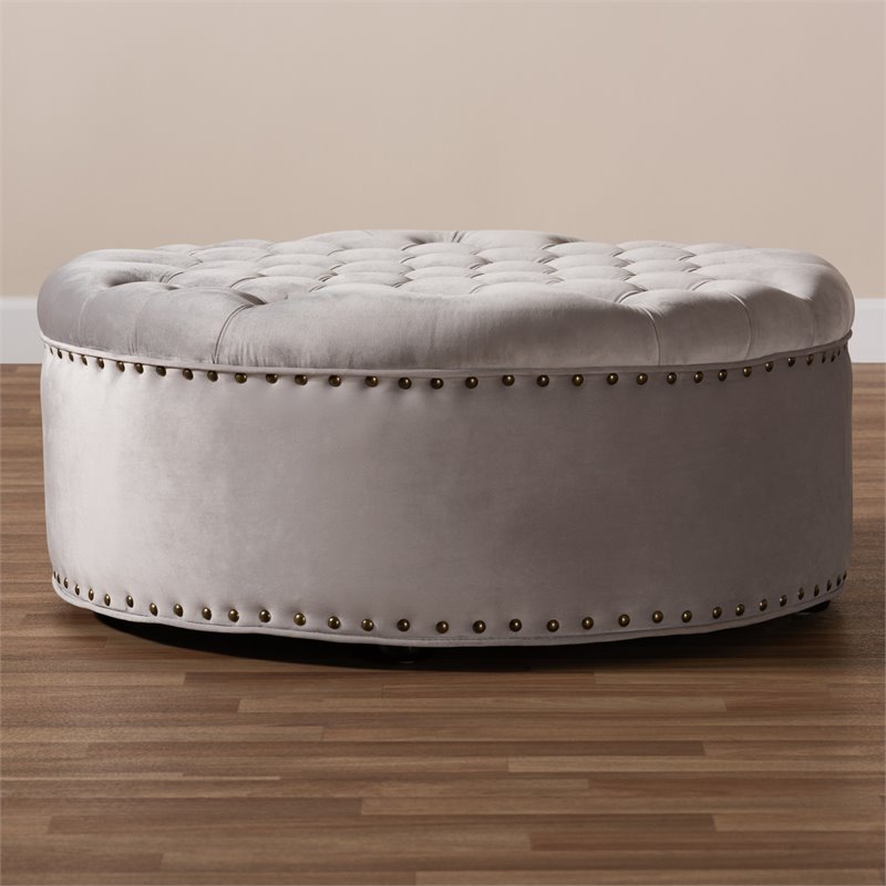 Allora Tufted Velvet Coffee Table Ottoman in Light Gray