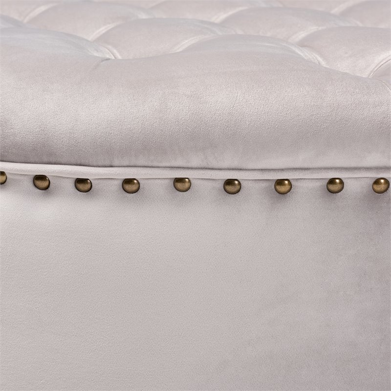 Allora Tufted Velvet Coffee Table Ottoman in Light Gray