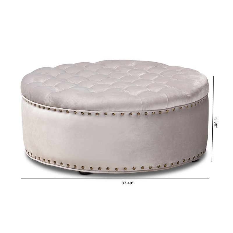 Allora Tufted Velvet Coffee Table Ottoman in Light Gray
