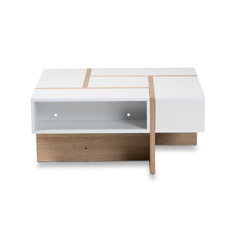 Allora Two-Tone White and Oak Finished Wood Coffee Table