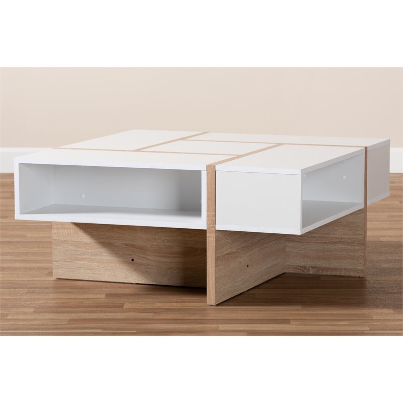 Allora Two-Tone White and Oak Finished Wood Coffee Table