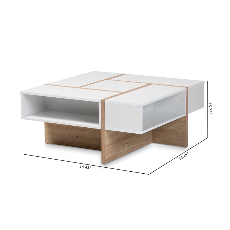 Allora Two-Tone White and Oak Finished Wood Coffee Table