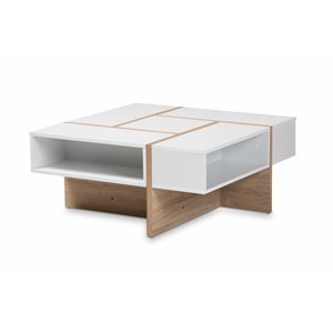 allora two-tone white and oak finished wood coffee table