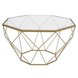 allora large modern octagon glass top metal gold base coffee table