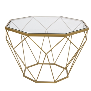 allora small modern octagon glass top gold metal base coffee table