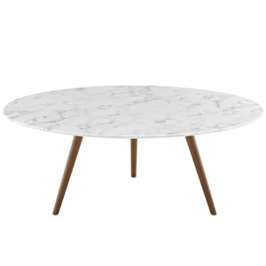 allora round artificial marble top coffee table in walnut and white