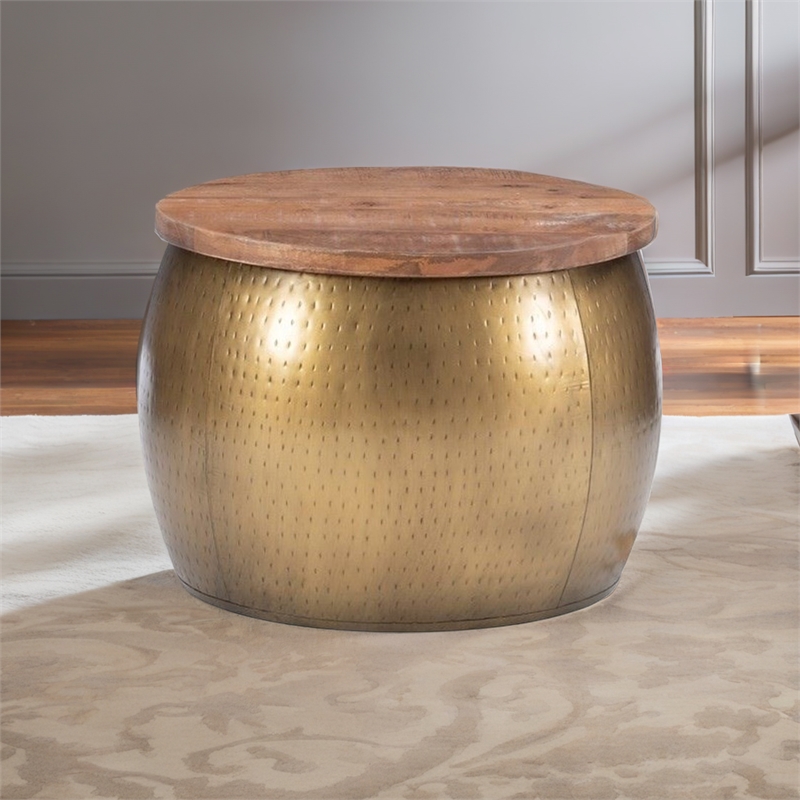Allora Modern Contemporary Brass Finish Metal Drum with Storage