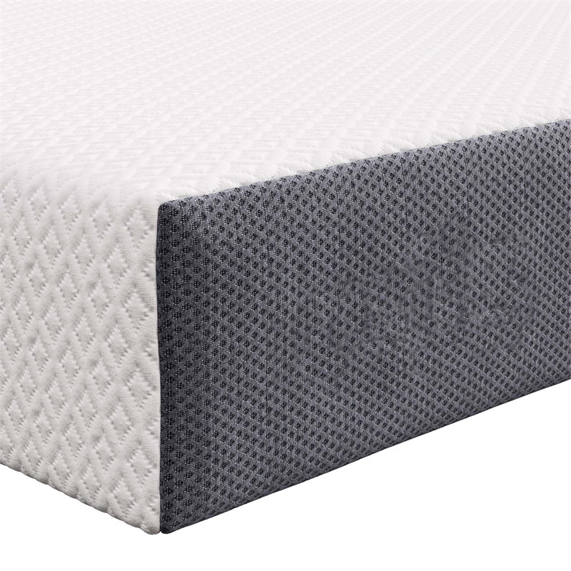 AlloraModern Memory Foam Fabric Twin Size Mattress in White/Gray