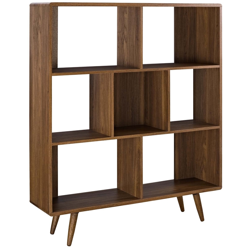 Allora 7-Cubby Storage Modern Particleboard Wood Bookcase in Walnut