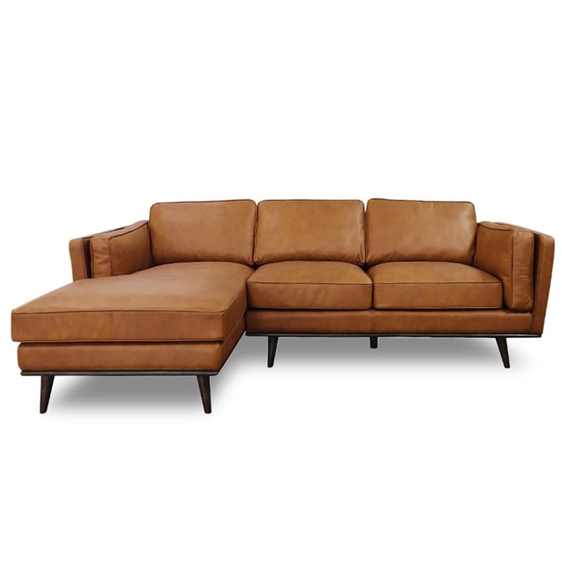 Allora Mid Century Modern Tan Genuine, Tan Leather Sectional Sofa Bed