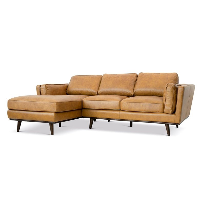 Allora Mid Century Modern Tan Genuine, Genuine Leather Sectionals Canada