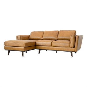 Allora Modern Mid-Century Leather Cushion Back Left-Facing Sectional in Tan